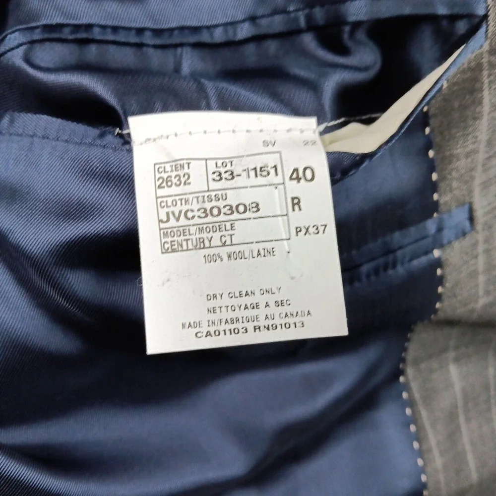 Jack Victor 1913 Luxury Blazer Men's 40R Century Gray Stripe Corporate Boardroom - Picture 11 of 11